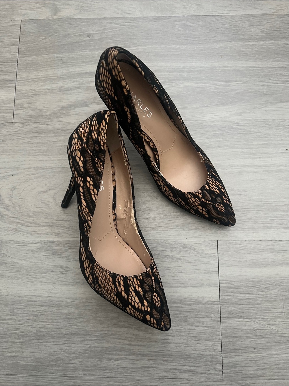 Charles by Charles David Black Lace Nude Pointed Toe Pumps Heels Size 9M